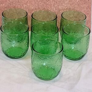 Anchor Hocking Sherwood Bark Rocks Old-fashion Set of 7 Spearmint Green 8oz MCM